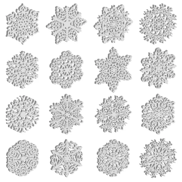 Set icônes flocons de neige sur fond blanc, illustration vectorielle — Image vectorielle