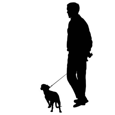 Beyaz arka planda insan ve köpek silueti