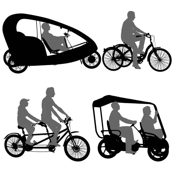 Definir silhueta de dois atletas na bicicleta em tandem no fundo branco —  Vetores de Stock