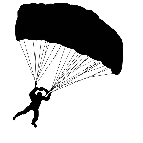 Paracaidista, siluetas en paracaídas sobre fondo blanco — Archivo Imágenes Vectoriales