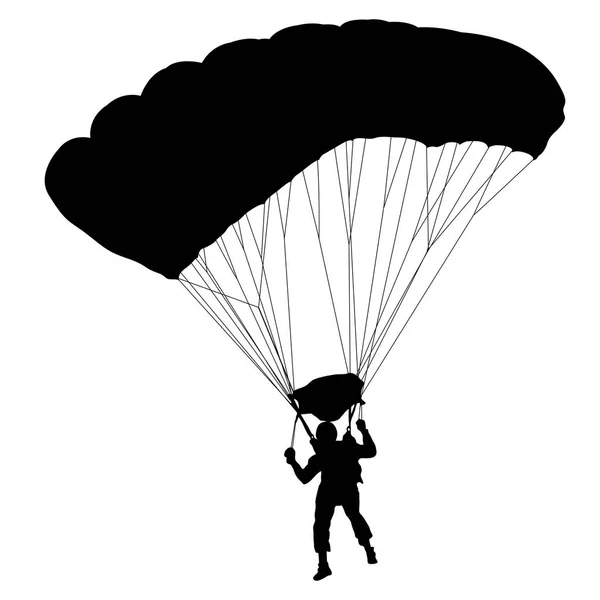 Skydiver, silhouetten parachutespringen op een witte achtergrond — Stockvector