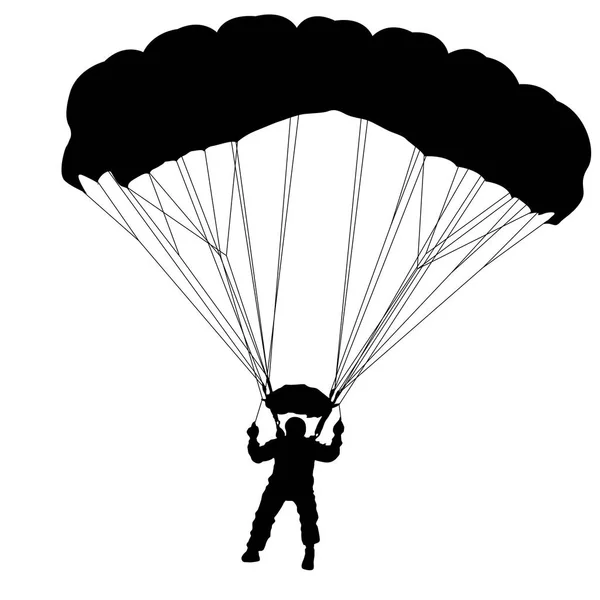 Paracaidista, siluetas en paracaídas sobre fondo blanco — Vector de stock