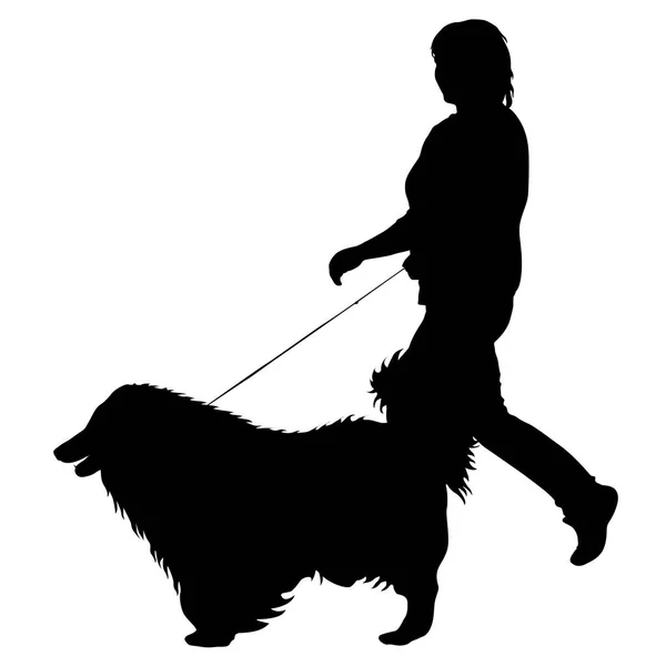 白色背景下的女人和狗的轮廓 — 图库矢量图片