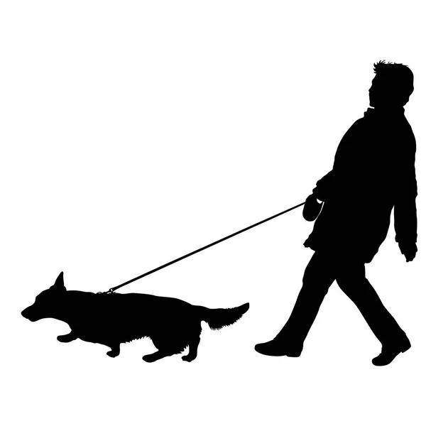 Silhouette de femme et chien sur fond blanc — Image vectorielle
