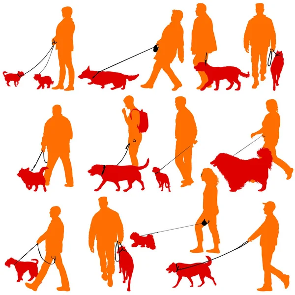 Set silhuett av människor och hund på en vit bakgrund — Stock vektor
