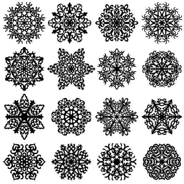 Set icônes flocons de neige sur fond blanc, illustration vectorielle — Image vectorielle