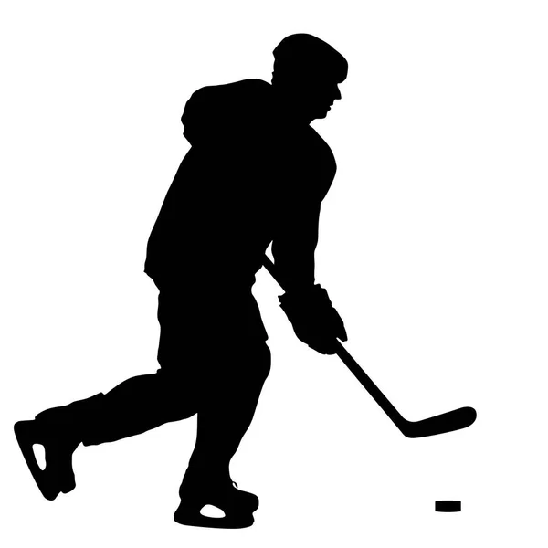 Silhouet van hockeyspeler. Geïsoleerd op wit — Stockvector