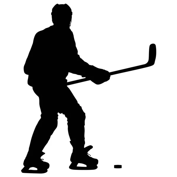 Silhouette of hockey player. Isolated on white — Stock Vector