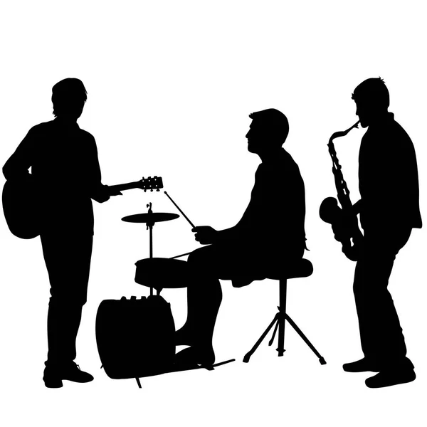 Silhouettes street musicians playing instruments on a white background — Stock Vector