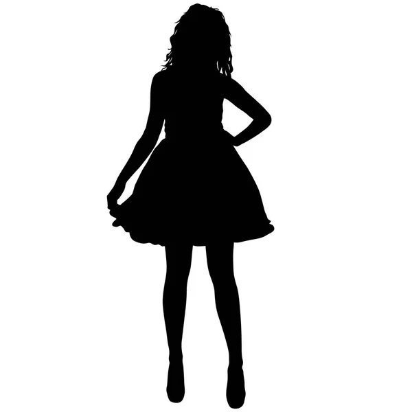 Schwarze Silhouette eines schönen Mädchens auf weißem Hintergrund — Stockvektor