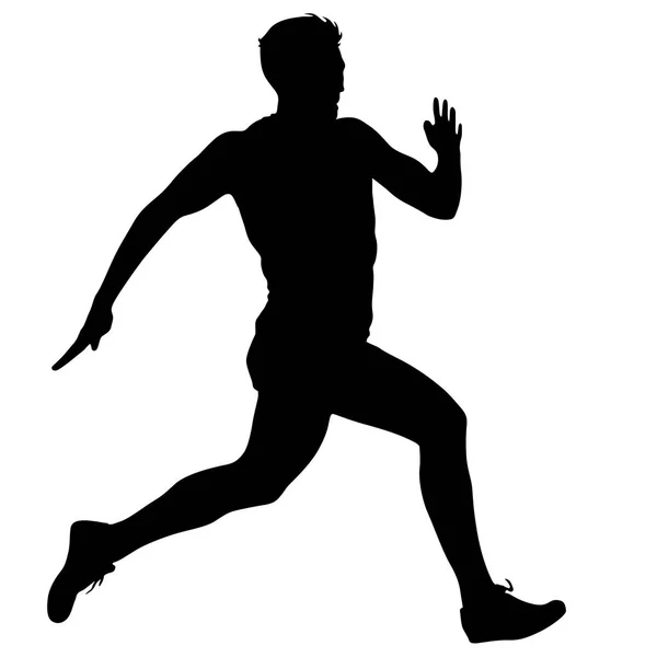 Preto silhuetas corredores sprint homens no branco fundo — Vetor de Stock