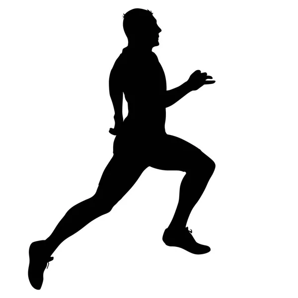 Silhouettes noires Runners sprint hommes sur fond blanc — Image vectorielle