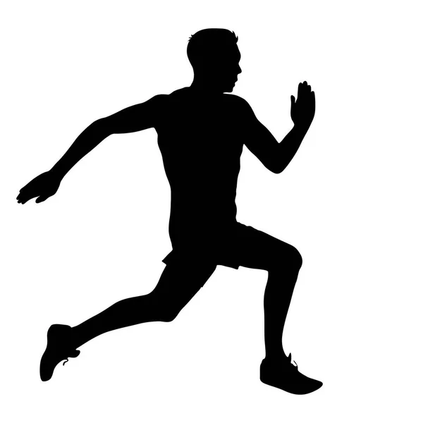 Negro siluetas corredores sprint hombres sobre fondo blanco — Vector de stock
