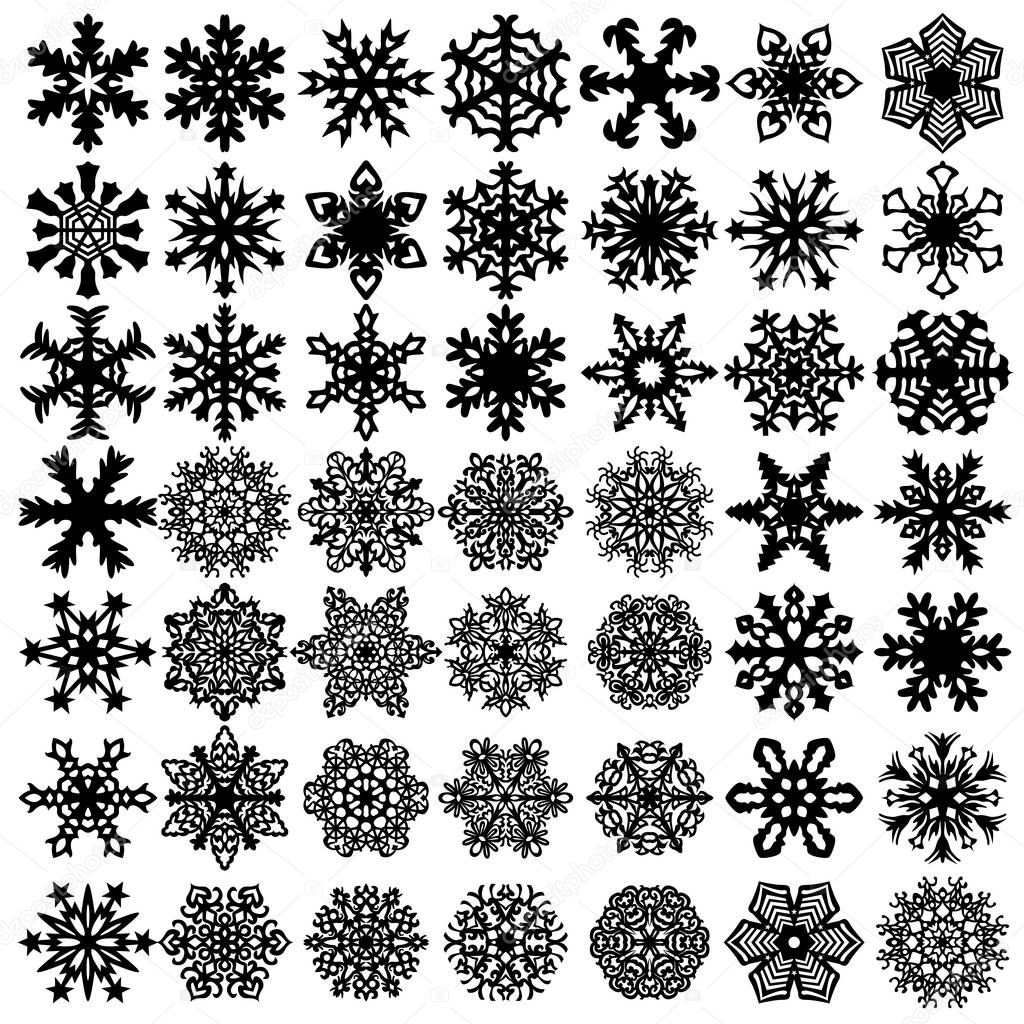 Set snowflakes icons on white background, vector illustration