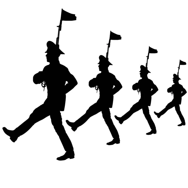 Black silhouette soldier is marching with arms on parade — Stock Vector