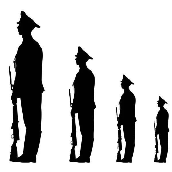 Soldat silhouette noire marche les bras sur la parade — Image vectorielle