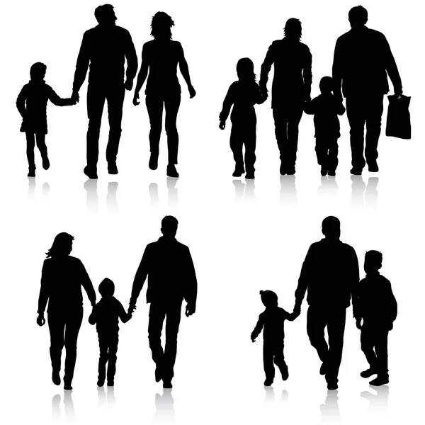 Ställ in silhuetten av lycklig familj på en vit bakgrund. Vektorillustration. — Stock vektor