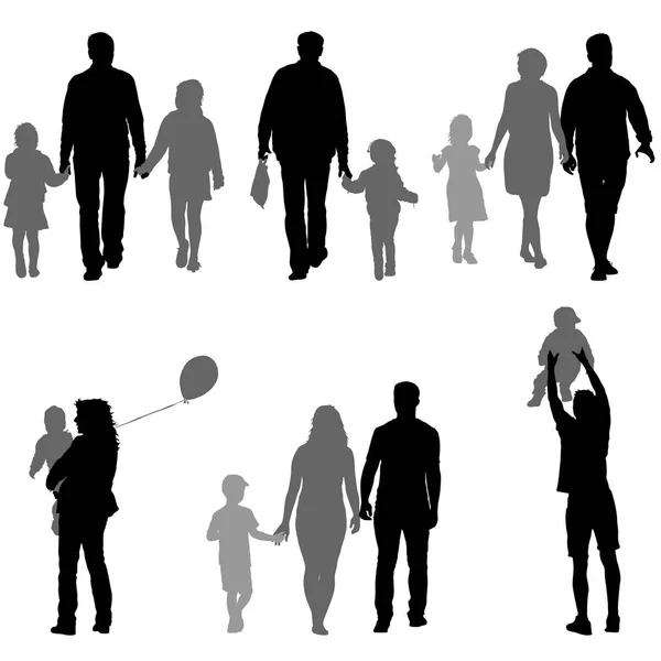 Установите силуэт счастливой семьи на белом фоне. Векторная иллюстрация . — стоковый вектор