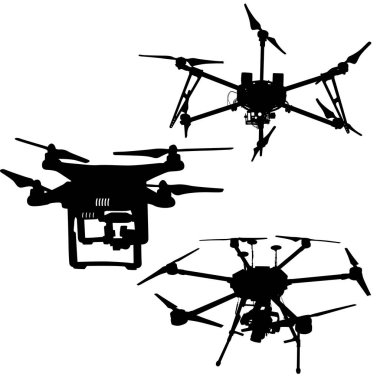 Siyah beyaz zemin üzerine siluet dron quadrocopter ayarla