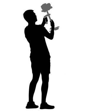 Kameraman ile video kamera steadicam. Beyaz arka plan üzerinde siluetleri