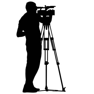 Kameralı bir kameraman. Beyaz arkaplanda siluetler