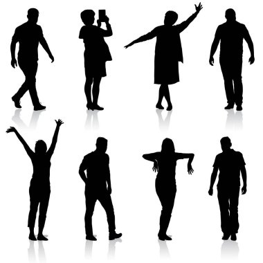 Güzel erkek ve kadın beyaz arka planda siyah siluetler. Vektör çizim