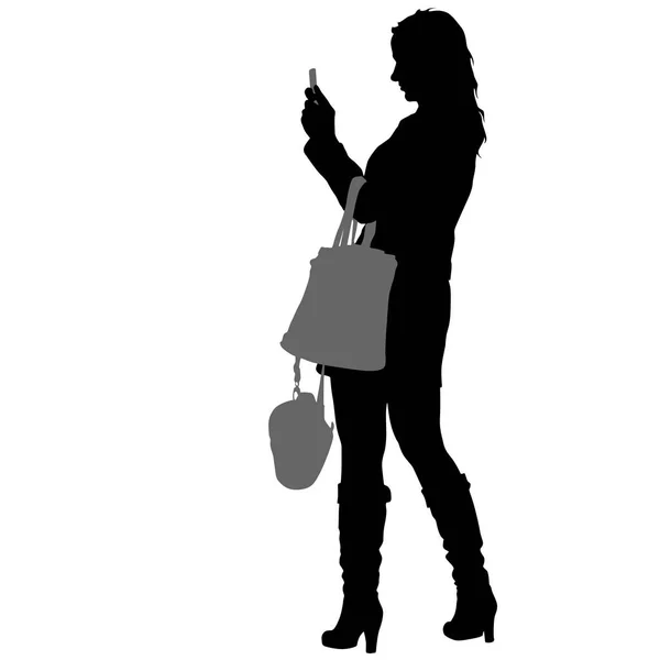 Silhouettes woman taking selfie with smartphone on white background — Stock Vector