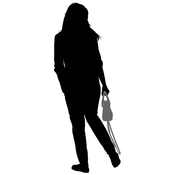 Silhouette noire femme debout, personnes sur fond blanc — Image vectorielle