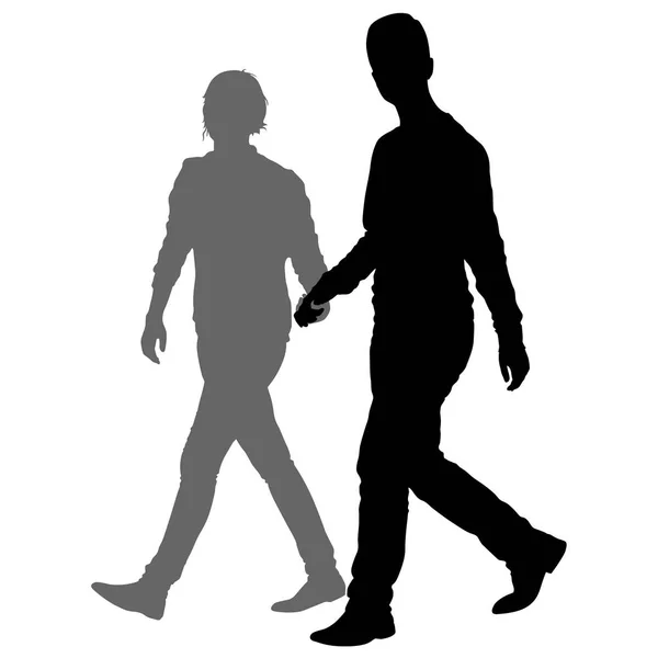 Silhouette man and woman walking hand in hand — Stock Vector