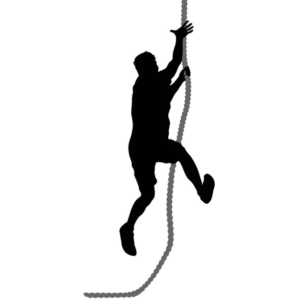 Black silhouette Mountain climber climbing a tightrope up on hands — Stock Vector