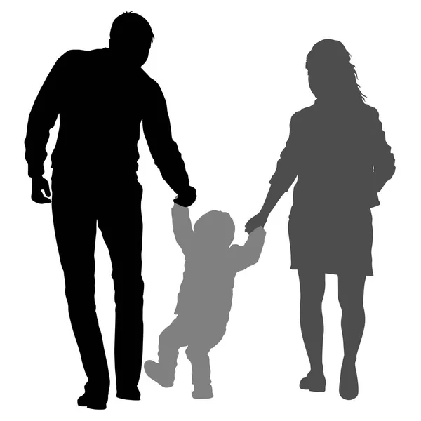 Silhouette of happy family on a white background — Stock Vector