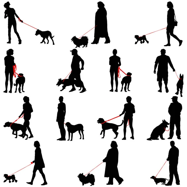 Set ilhouette de personas y perros. Ilustración vectorial — Archivo Imágenes Vectoriales