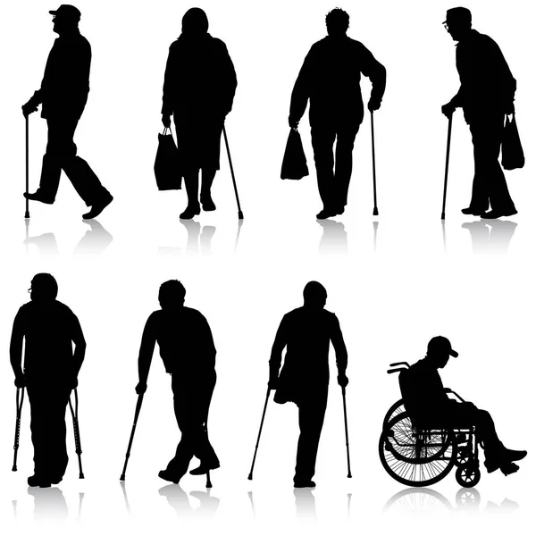 Set ilhouette di persone disabili su sfondo bianco. Illustrazione vettoriale — Vettoriale Stock