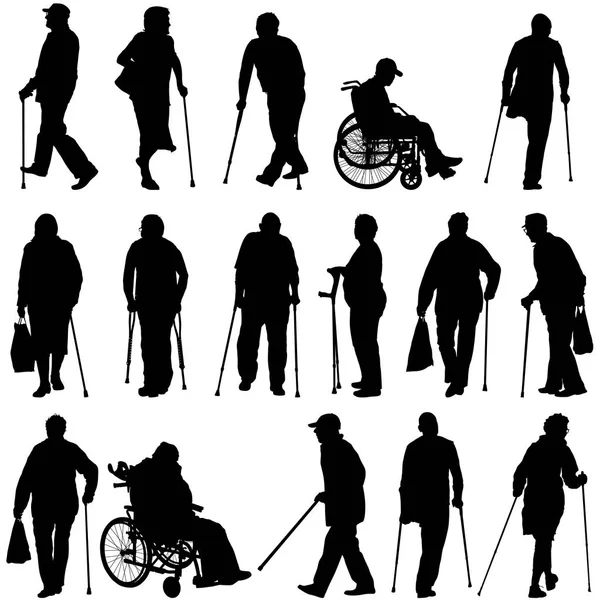 Set ilhouette di persone disabili su sfondo bianco. Illustrazione vettoriale — Vettoriale Stock