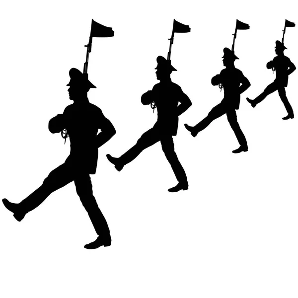 黒いシルエットの兵士が行進している腕をパレード — ストックベクタ