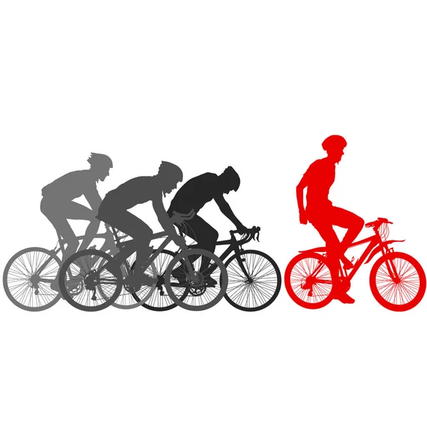 Silhouettes of racers on a bicycle, fight at the finish line — Stock Vector