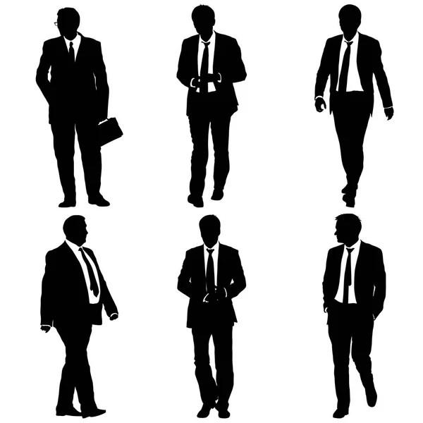 Ställ in siluett affärsman mannen i kostym med slips på en vit bakgrund. Vektorillustration — Stock vektor