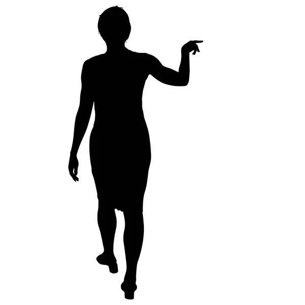Nero silhouette donna in piedi, persone su sfondo bianco — Vettoriale Stock