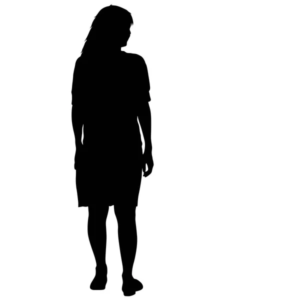 Silhouette noire femme debout, personnes sur fond blanc — Image vectorielle