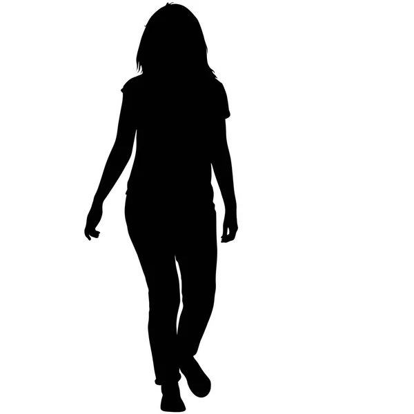 Silhouette noire femme debout, personnes sur fond blanc — Image vectorielle