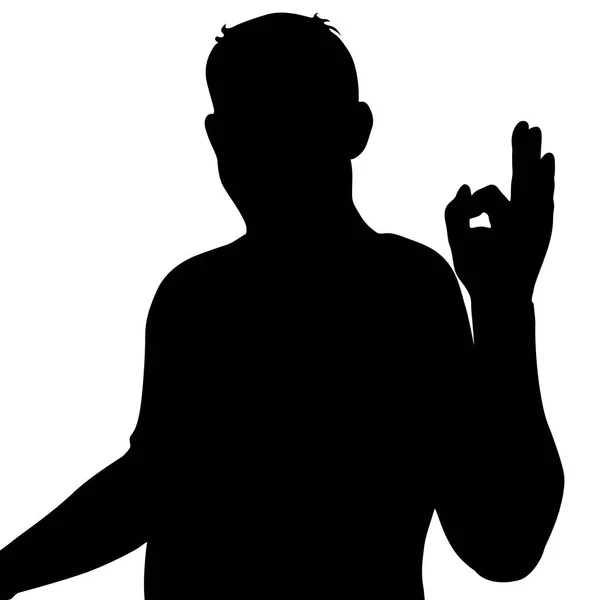 Black silhouette of a man showing hand sign OK — Stock Vector