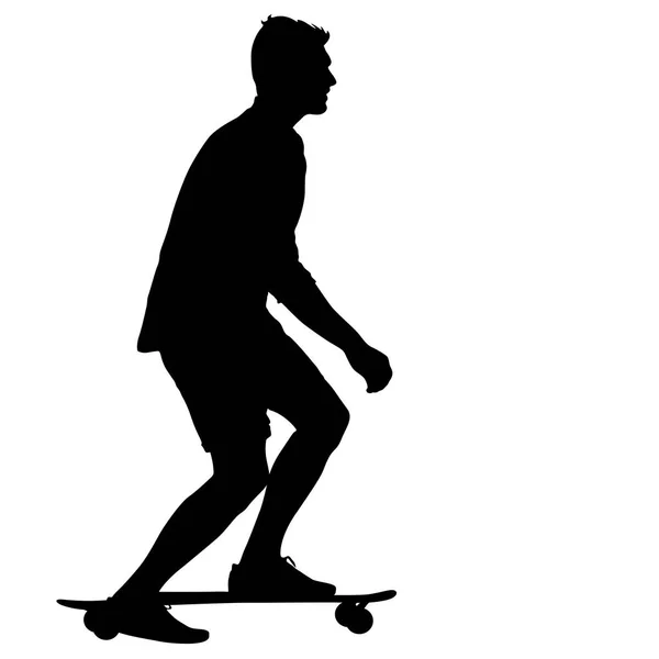 Силуэты скейтбордист выполняет прыжки на белом фоне — стоковый вектор