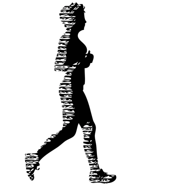 Schwarze Silhouetten Läufer sprinten Frauen auf weißem Hintergrund — Stockvektor