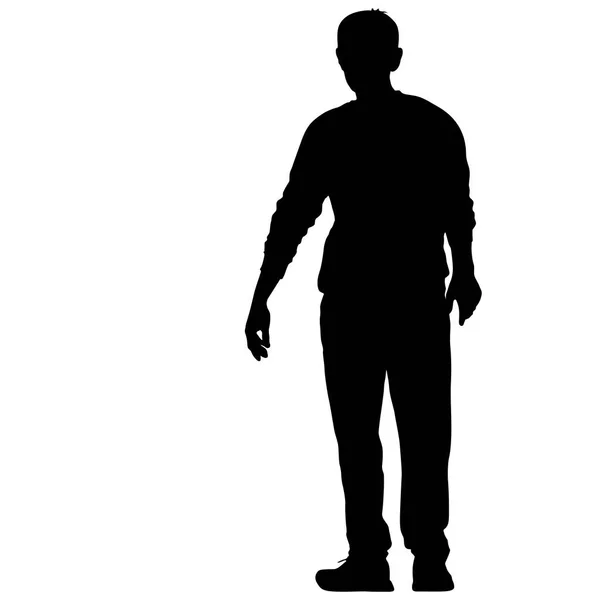 Svart siluett man stående, personer på vit bakgrund — Stock vektor