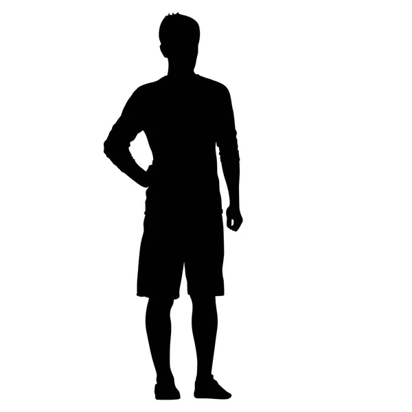 Hombre silueta negro de pie, gente sobre fondo blanco — Vector de stock