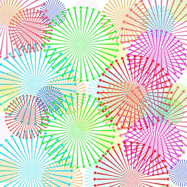 Vuurwerk en sterren kleuren afbeelding geïsoleerd op witte achtergrond — Stockvector