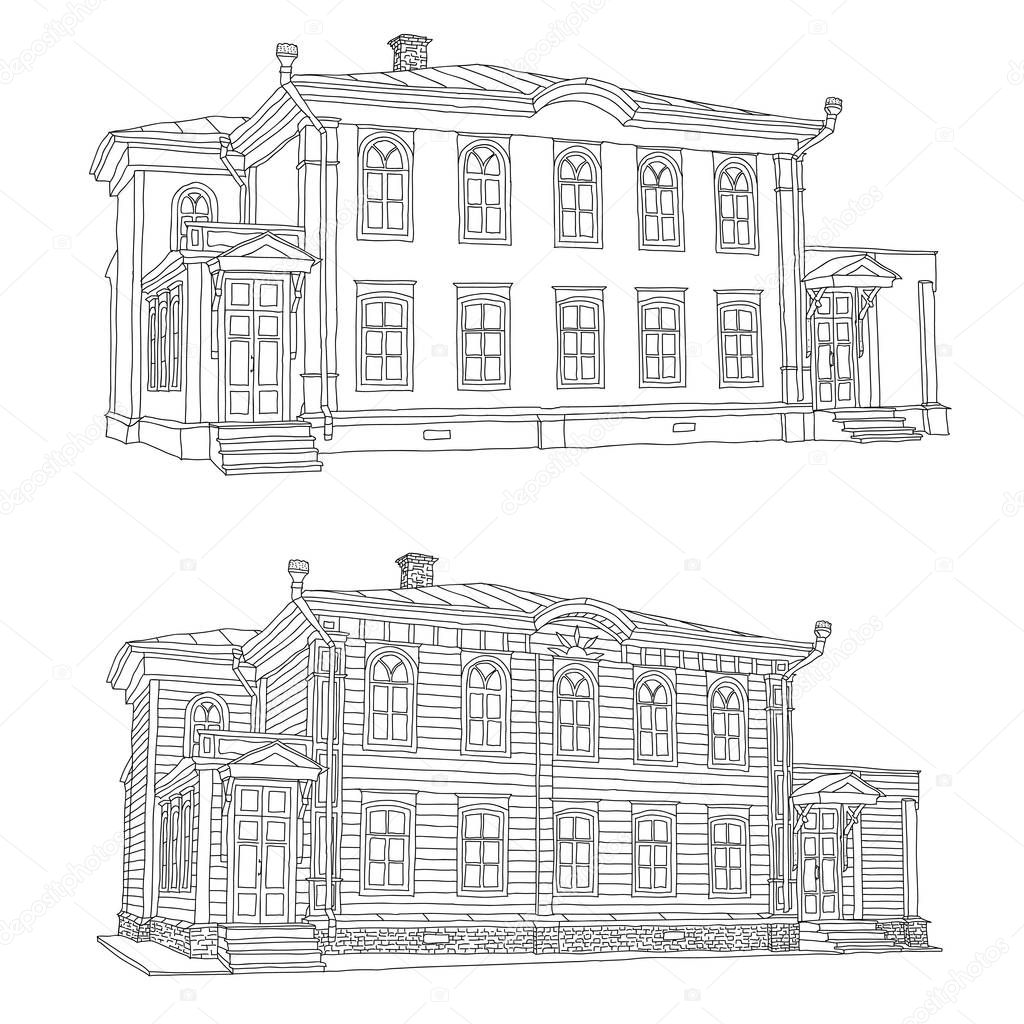 Drawing the house where Vladimir Ulyanov lived Lenin, in the city of Ulyanovsk Illustration