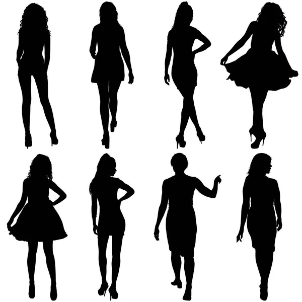 Belle silhouette de fille de mode sur un fond blanc — Image vectorielle