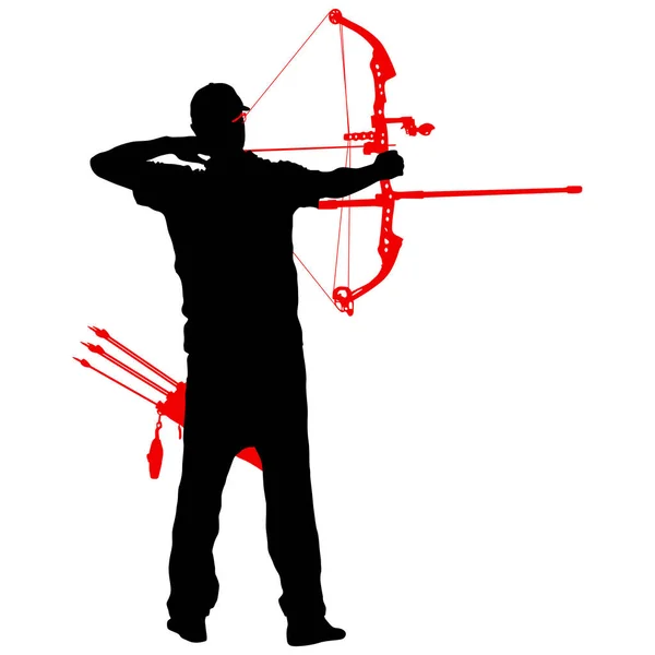 Silhouette attractive male archer bending a bow and aiming in the target — Stock Vector