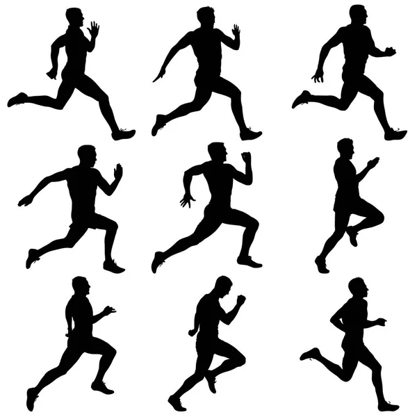 Set of silhouettes. Runners on sprint, men Royalty Free Stock Illustrations